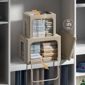 Organizador de bolsas de ropa de gran capacidad, juego de contenedores apilables plegables, organización de armario, contenedores de almacenamiento - Product Image 4
