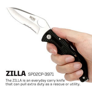 Coltello pieghevole <span class=keywords><strong>SOG</strong></span> SOGzilla SP02-CP - Lama parzialmente seghettata satinata e lucida da 3,25 pollici in 8Cr13MoV, manico GRN, chiusura a blocco - Product Image 3