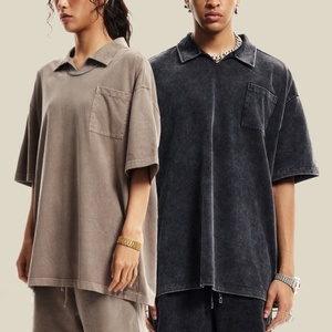 Peso pesado 100% algodón lavado ácido de gran tamaño Vintage logotipo personalizado Casual Polo camisa ropa de alta calidad fabricantes para hombres - Product Image 1