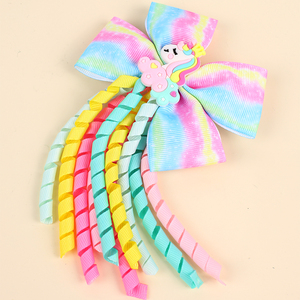 Cn Boutique Regenboog Gradiënt Grosgrain Lint Krullend Haar Strik Zoete Eenhoorn Pvc Shaker Haarclip Meisjes <span class=keywords><strong>Kids</strong></span> - Product Image 3