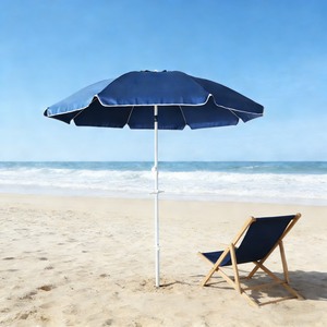 2M UV50+ Protection Steel Beach Umbrellas 180G Polyester 8 Fiberglass Ribs Hand Push <strong>Parasols</strong> Tilt Function <strong>Table</strong> &amp; Glass Holder - Product Image 1