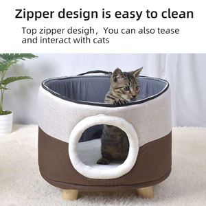 Niedliches zusammen klappbares tragbares Innen-Haustier bett Großes und kleines abnehmbares wasch bares Nest würfel Wasserdichtes Holz für Hunde Katzen - Product Image 3