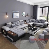 Ensemble de canapés sectionnels en tissu en forme de U Linlamlim - Meubles de salon modernes avec rangement, table d'appoint intégrée, USB et coussins