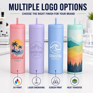 Gobelets fins en plastique acrylique mat de 16 oz, réutilisables, sans BPA, à double paroi, avec couvercles et pailles, personnalisables avec logo, pour la vente en gros et le DIY - Product Image 2