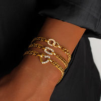 Conjunto de Pulseras de Cadena Ajustables Elegantes y de Lujo, Estilo Cubano con Zirconia y Cristal en Forma de Corazón, Joyería Fina al por Mayor para Mujer