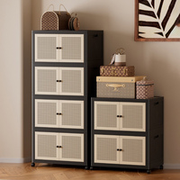 Boîte de rangement pliable multifonctionnelle, conteneur de rangement empilable en plastique avec roulettes et portes magnétiques, utilisation à domicile et au bureau