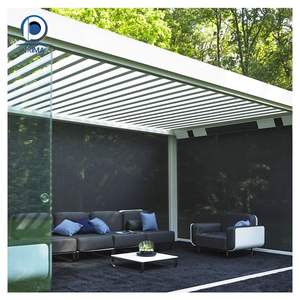 Pergola <span class=keywords><strong>moderne</strong></span> avec auvent à lames et système de gouttière pour drainage de l'eau, pergola propre - Product Image 6