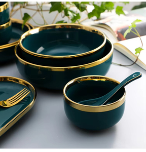 Bol en céramique de style nordique de luxe, 3,5/4,5/5,5/7/8 pouces, rond, pour riz, pâtes, mélange, avec décoration de bordure dorée, vaisselle en gros - Product Image 2