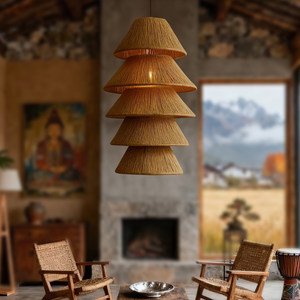 Lámpara Colgante de Techo, Forma Alargada, E27, Seis Cabezales, Ahorro de Energía, Decoración del Hogar, Estilo Rústico - Product Image 1