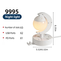 Lampu Meja SUZHERM Planet dengan Soket 3-Posisi, 2 USB dan 1 Port Type-C, Colokan Standar Inggris, Kabel 2m, untuk Penggunaan Komersial/Rumah Tangga