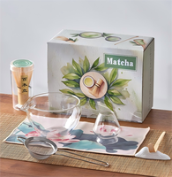 En stock, outils traditionnels pour la cérémonie du matcha, 7 pièces, bol à thé en verre résistant à la chaleur multicolores avec bec verseur, ensemble cadeau Matcha Chawan