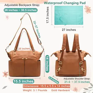 2024 NEW Product Leather Convertible Diaper Backpack Tote Insulated Compartments Baby Registry Changing Pad Boys Mommy Bag