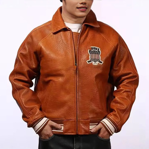 Men's Genuine Leather Bomber <b>Jacket</b> Vintage <b>Pilot</b> Style Zip Up Windproof Thick Regular Fit Outdoor Streetwear - Product Image 2