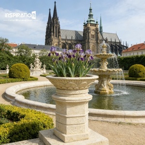Urna de Piedra Artificial Fundida, Jarrón Escultórico Grande <span class=keywords><strong>para</strong></span> Decoración de Escaleras, Macetero de Piedra Prefabricada <span class=keywords><strong>para</strong></span> Museo, Cabeza de León de Piedra Prefabricada - Product Image 1