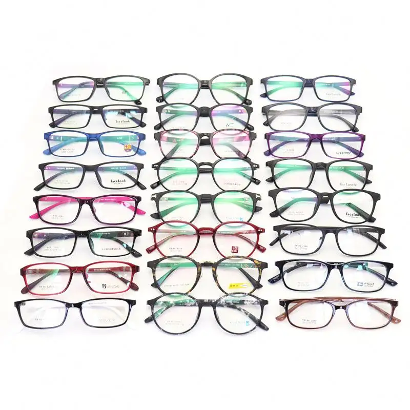 Assortiment de lunettes de couleurs mélangées, stock bon marché, montures de lunettes optiques TR90 de haute qualité