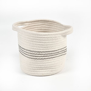White Black Woven Laundry Round Storage Cotton Rope Basket