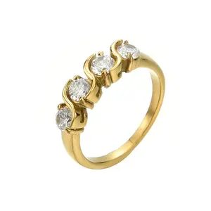 Yiwu Aceon batu putih merah muda baja tahan karat diterima terbaru gelang pernikahan wanita bungkus logam Set bergelombang 4 cincin berlian
