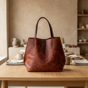 Bolso de Mano de Cuero Genuino para Mujer, Estilo Vintage, Gran Capacidad, Impermeable, Ligero, Ecológico, con Cierre de Cremallera y Correa para el Hombro - Product Image 6
