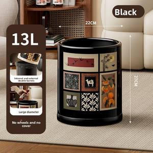 Poubelle en plastique style vintage pour usage domestique, nouvelle collection 2025, luxe léger, haut de gamme, grande capacité, avec couvercle, design élégant, pour chambre et papier toilette - Product Image 6