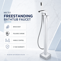 Robinet de baignoire autoportant MK701 en laiton chromé poli avec douchette à main, robinet de bain moderne pour salle de bain