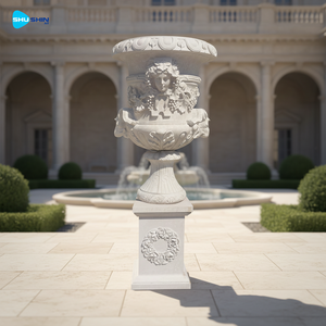 Coppia di <span class=keywords><strong>Statue</strong></span> <span class=keywords><strong>da</strong></span> <span class=keywords><strong>Giardino</strong></span> in Marmo Bianco Scolpite a Mano, Vasi Decorativi Classici per Villa e <span class=keywords><strong>Giardino</strong></span> in Stile Europeo - Product Image 6