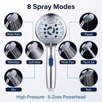 Pommeau de douche à main haute pression Chrome 8 modes avec tuyau en acier inoxydable de 1,8 m pour salle de bain domestique