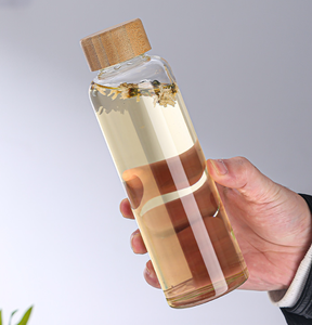 Glass Water Bottles With Wooden Lids Reusable Travel <b>Drinkware</b> Minimalist Design Single Wall Unisex - Product Image 3
