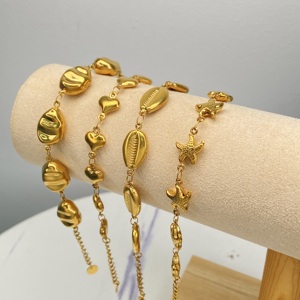กำไลข้อมือเปลือกหอยสแตนเลสชุบทอง 18K ขายส่งจากโรงงาน กำไลโซ่เปลือกหอยชายหาด แฟชั่นฤดูร้อน - Product Image 4