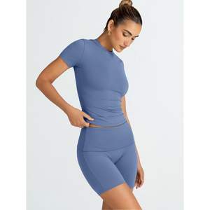 Trendy Queen Womens Ensembles d'entraînement et de salon 2 pièces Tenues de sport bleues d'été avec shorts assortis Tailles XXL et XL - Product Image 4