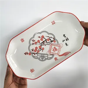 Divisor de prato de sobremesa, prato de porcelana retangular quadrado moderno de coelho de porcelana com estampa personalizada, prato de cerâmica liso e branco