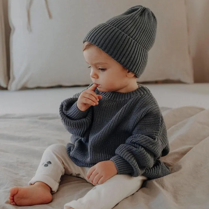 Sweter rajut bayi katun musim semi baru lahir pakaian bayi rajutan rajutan rajutan rajutan ukuran besar warna sambatan sweter Pullover bayi anak-anak