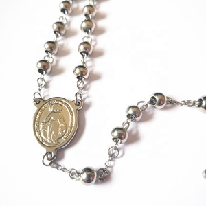 6 millimetri <span class=keywords><strong>Argento</strong></span> <span class=keywords><strong>In</strong></span> Acciaio Inox Tondo Perline <span class=keywords><strong>Rosario</strong></span> Cattolico con Guadalupe Centrotavola per Gli Uomini - Product Image 2