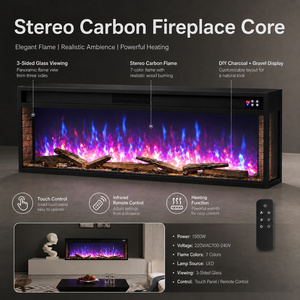 <span class=keywords><strong>Insert</strong></span> de cheminée électrique LCD moderne à 3 faces avec flamme LED <span class=keywords><strong>panoramique</strong></span> multicolore et bûches décoratives - Product Image 3