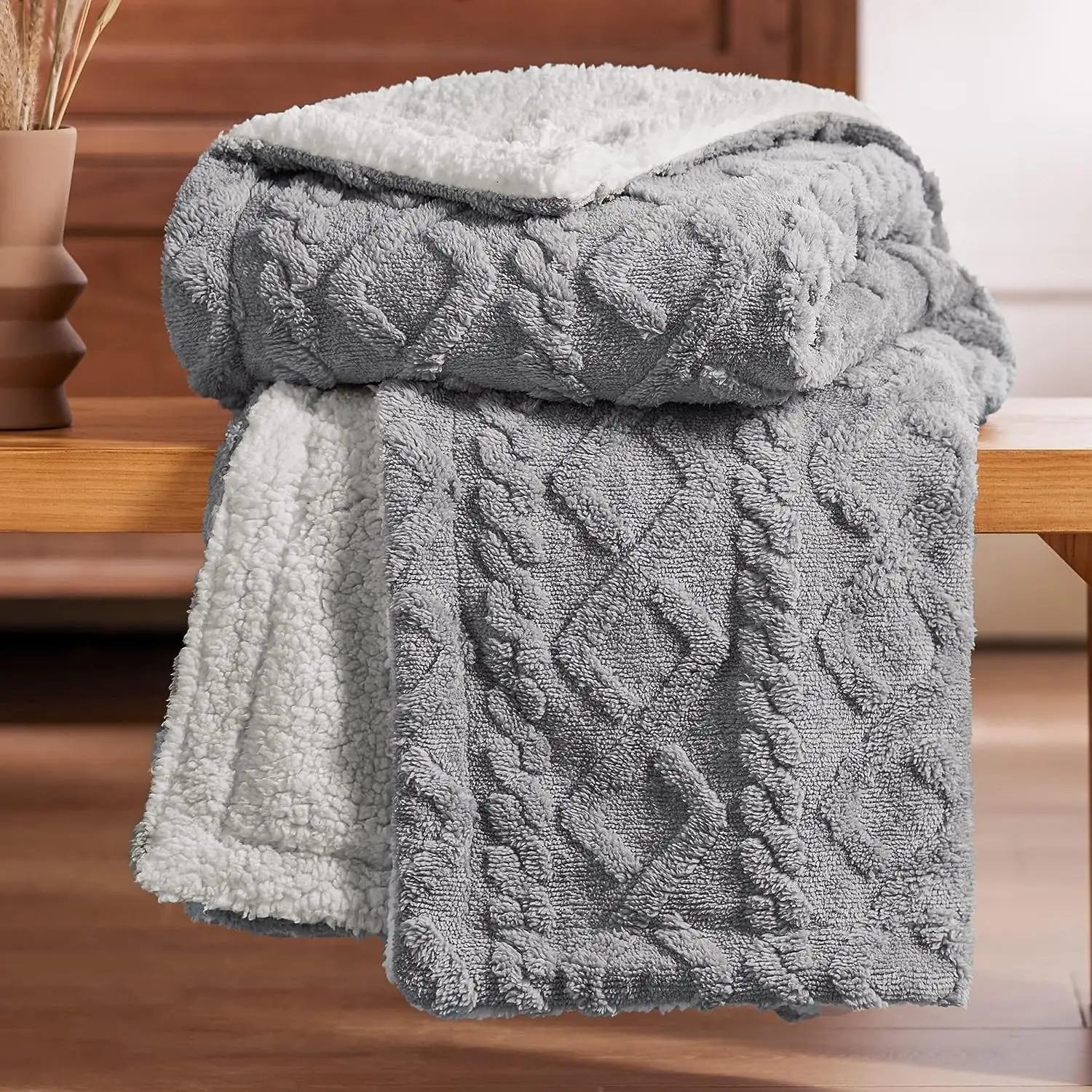 Fuzzy Soft Cozy Sherpa Fleece Thick Warm Throw Blanket for Couch Sofa Bed