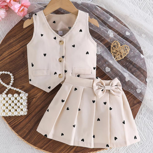 Abbigliamento per bambini modello cuore ragazza senza maniche gonna plissettata elegante fashiondue pezzi Set fabbrica all'ingrosso - Product Image 1