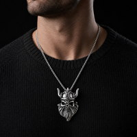 Collier en acier inoxydable en gros pour hommes, pendentif crâne viking et casque cornu de guerrier nordique, chaîne maille forçat 3mm, bijoux punk gothique