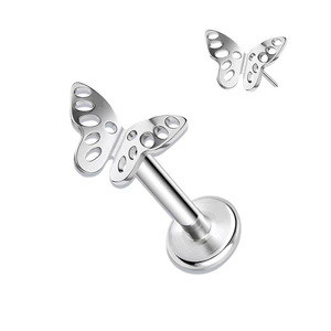 Labret en forme de papillon |   Bijoux de piercing à filetage interne et à système push-pin de qualité chirurgicale F136 |   Hypoallergénique pour les lèvres, les oreilles, le nez - Product Image 5