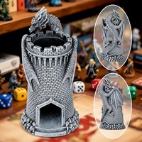 Tour à dés en résine peinte à la main, motif Château de Dragon en Argent Antique, pour dés polyédriques, accessoire de jeu de table TTRPG