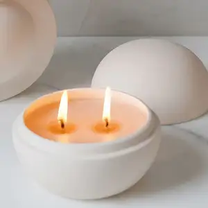 Vela personalizada titular bola em forma vazia vela tigela branco fosco redondo cerâmica vela jar com tampa esfera