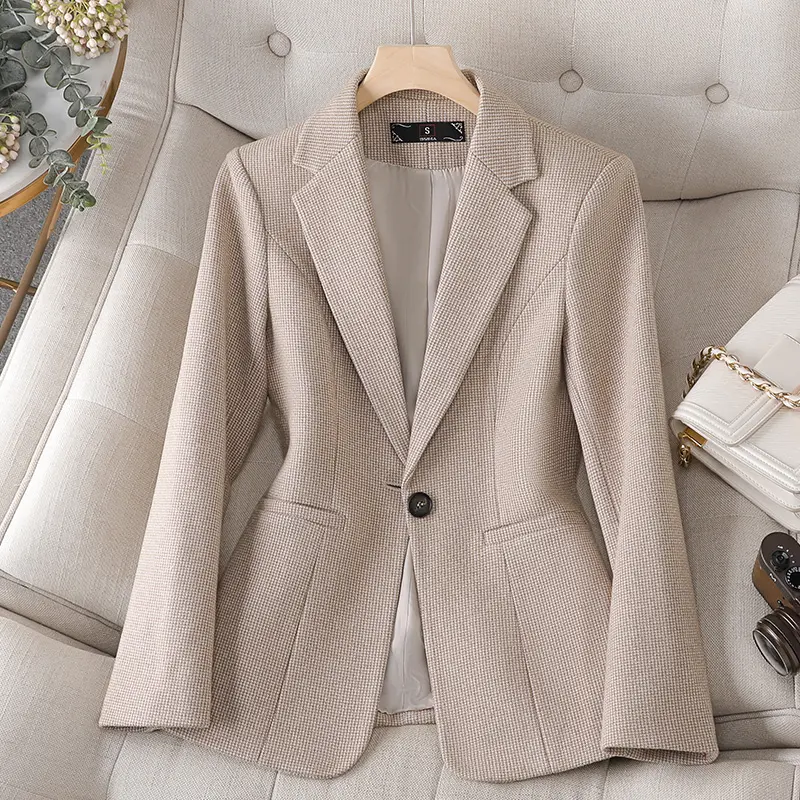 Blazer gris informal de alta calidad, abrigos de Mujer con bolsillo para mujer, moda de oficina, prendas de vestir para mujer, chaqueta suelta, ropa