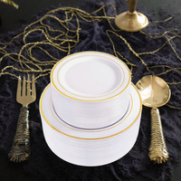 Assiettes jetables classiques en plastique doré, assiettes à dîner et à salade blanches et dorées pour fêtes, baby showers, mariages, vaisselle de Chine
