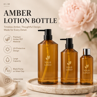 Bouteille de lotion en PET ambré anti-UV 500 ml avec bouchon à vis argenté et tube jaune, rechargeable, pour shampoing, gel douche, usage en salon