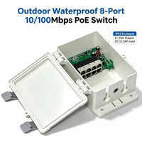 Switch PoE para Exteriores de 8 Puertos, 10/100Mbps, Entrada de 12-24V CC, IP53 Impermeable, Switch de Red Ethernet para Sistemas Solares