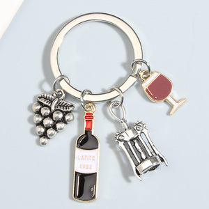 Metal Enamel Keychain Grape Red Wine Glass Cup Bottle Opener Ring Bar Key Chains for Women Men DIY Handmade Jewelry Gifts