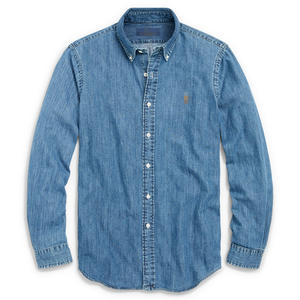 Chemise en denim de coton délavé à manches longues pour homme, logo classique de cheval de guerre brodé transfrontalier, coupe ajustée décontractée, col à revers - Product Image 5