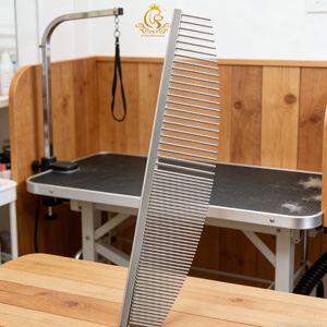 Peigne de toilettage incurvé <span class=keywords><strong>EUR</strong></span> PET Safe pour animaux de compagnie, avec aiguilles en acier inoxydable et manche en cuivre, pour chiens et chats (sans danger pour les yeux) - Product Image 1