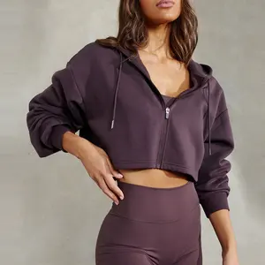 New Arrival Women Crop Luxury Ladies Casual Plain Blank Purple Zip Up With String