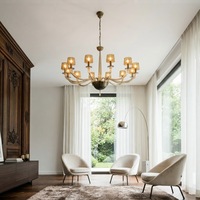 Luxuriöser Moderner Amerikanischer Bernsteinfarbener Glas-Kronleuchter 12-flammig Einstufiger Kronleuchter für Wohnzimmer Esszimmer Schlafzimmer