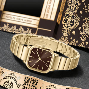 Quadrato Seiko Sport <span class=keywords><strong>orologio</strong></span> di moda al quarzo per le donne in acciaio inox catena fascia oro <span class=keywords><strong>Vintage</strong></span> colore vetro quadrante impermeabile - Product Image 2