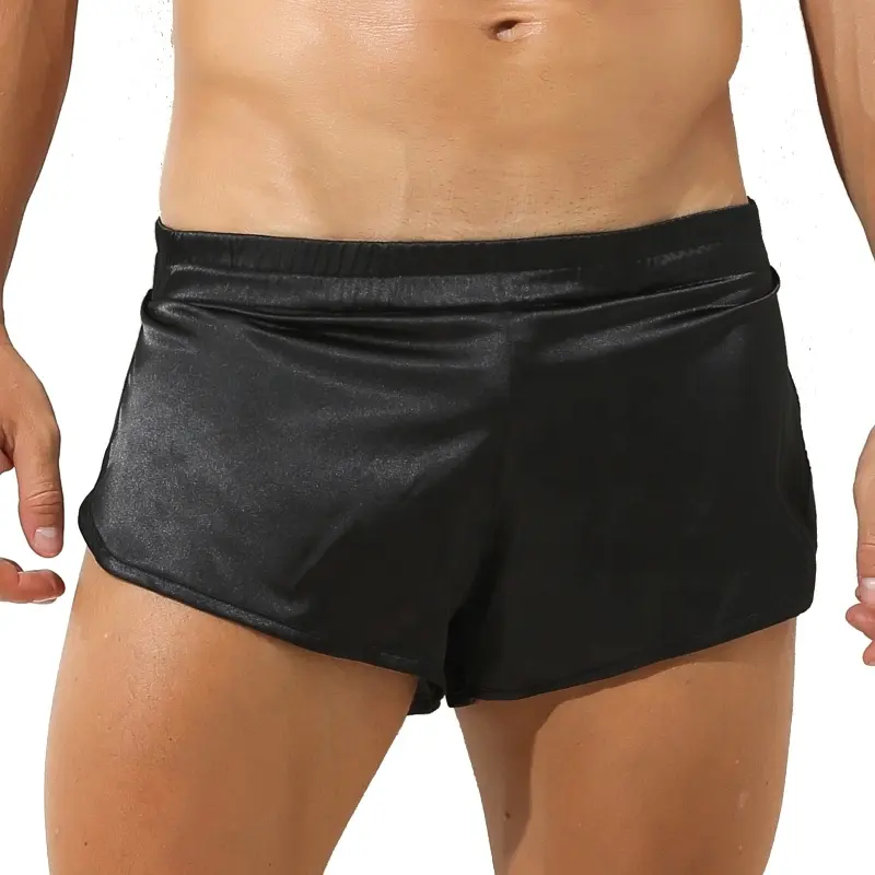Pantaloncini da uomo in tinta unita a vita bassa in raso con spacco laterale elastico in vita mutande da notte boxer intimo